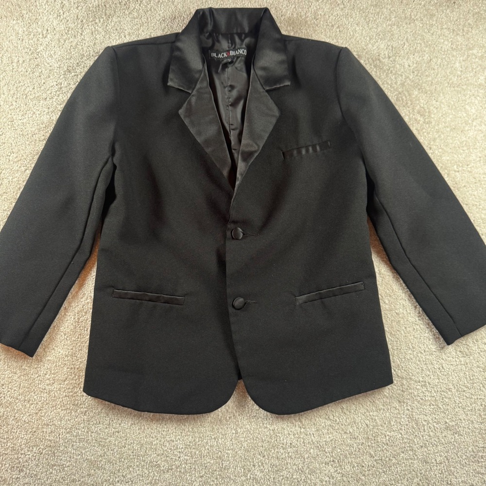 Black N Bianco Kids Black Tuxedo Blazer Jacket Satin Notch Lapel Size 7 HB010